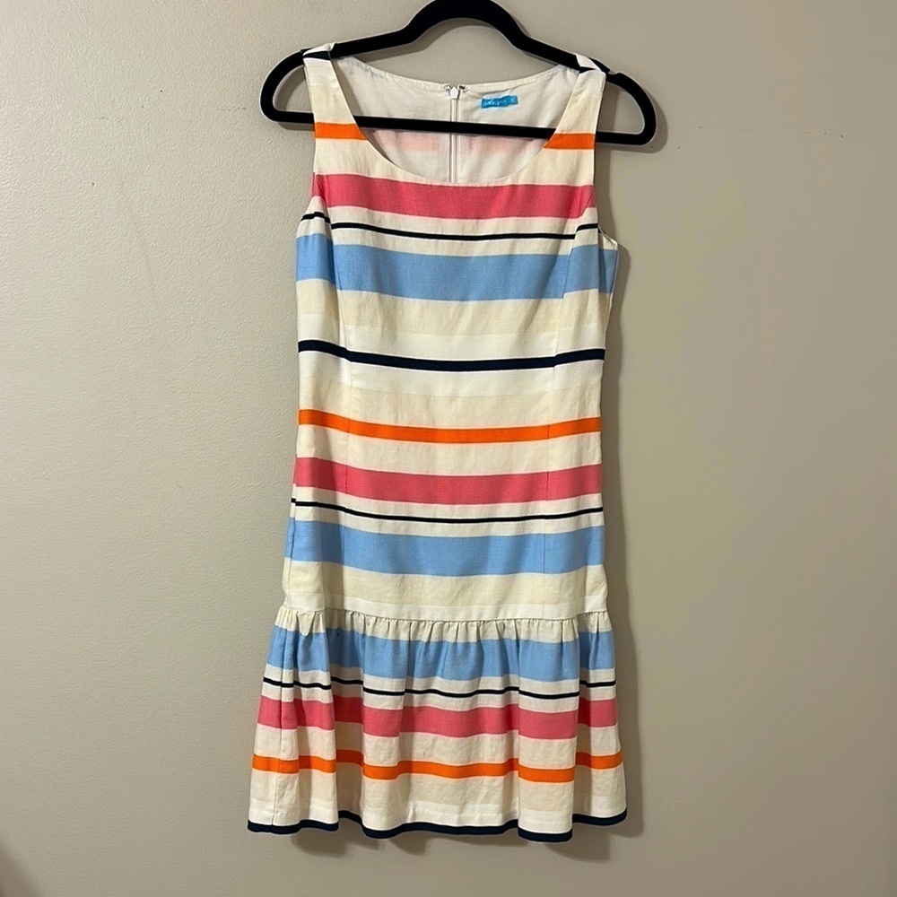 J McLaughlin Womens Rudy Striped Drop Waist Dress Sz 8 Preppy Resortwear Coastal